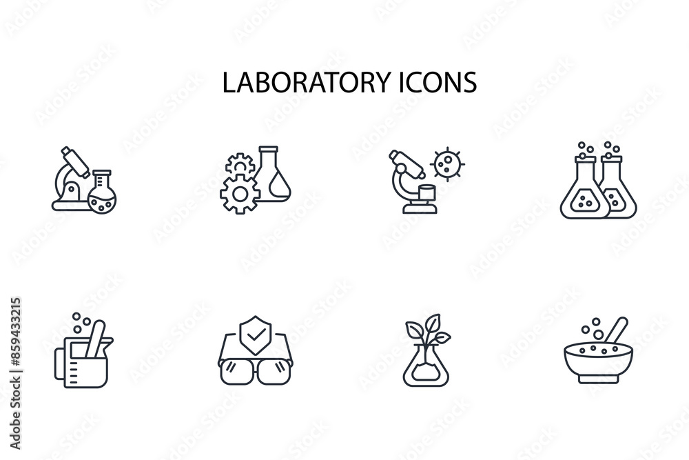 Poster laboratory icon set.vector.editable stroke.linear style sign for use web design,logo.symbol illustra