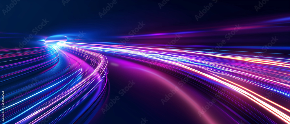 Poster motion blur background with motion effects at night 3d rendering, dynamic neon curve futuristic