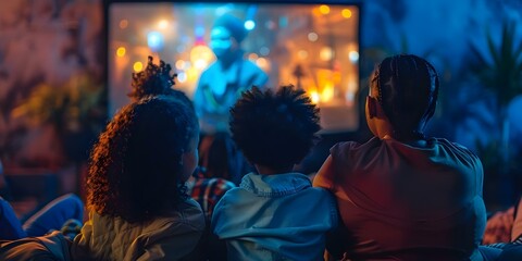 Obraz premium Outdoor Movie Night Families Enjoying a Diverse Audience Under the Night Sky. Concept Outdoor Movie Night, Family Gathering, Diverse Audience, Night Sky, Enjoyment