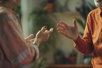 People arguing with expressive gestures in a heated office debate