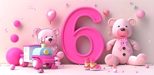 Girls's bithday background. Month 6