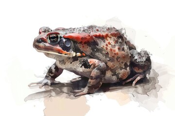 Fototapeta premium A colorful watercolor illustration of a single frog sitting on a plain white background