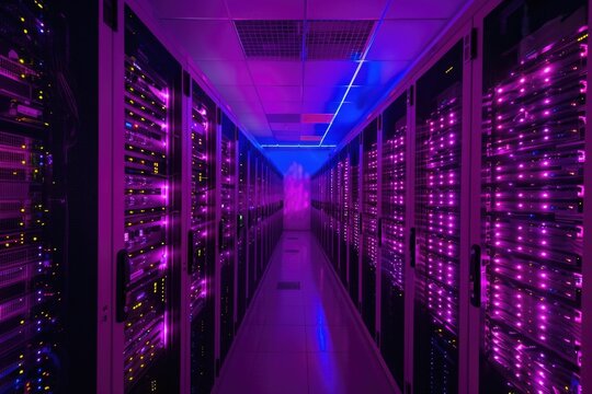 A collection of servers in a modern data center facility