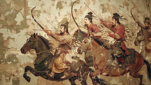 Ancient Chinese soldiers rode horses and shot arrows to lead the army in war