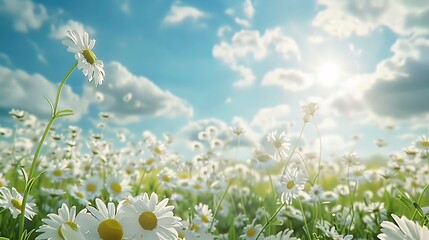 field of daisies against blue sky