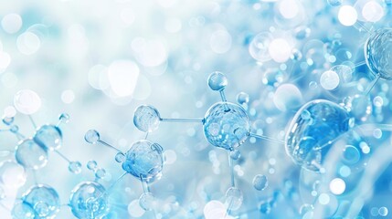 Layered bubbles and simplified molecular graphics on a clean, white background with subtle hints of blue, representing cleanliness and clarity