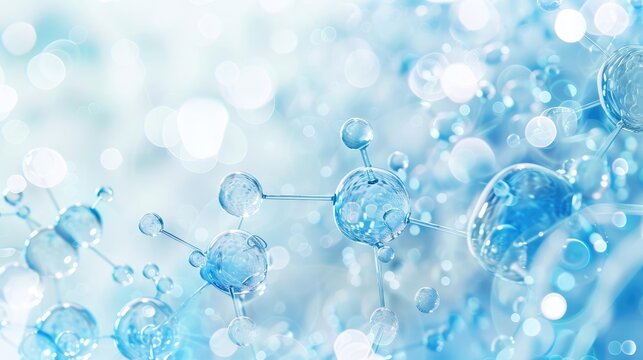 Layered bubbles and simplified molecular graphics on a clean, white background with subtle hints of blue, representing cleanliness and clarity