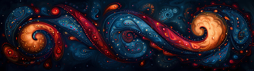This abstract masterpiece captivates with its swirling patterns of red, blue, and orange, reminiscent of the ethereal and awe-inspiring beauty found in the far reaches of deep space