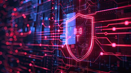 Fototapeta premium 3D digital shield protecting sensitive information on a futuristic interface