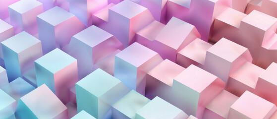Obraz premium Soft pastel-colored cubes with smooth surfaces arranged in an abstract, digital landscape.