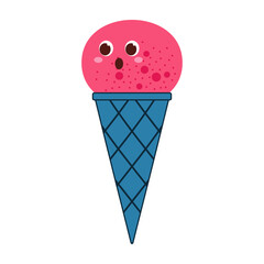 Cute ice cream. Ice cream smile face. Summer element foot snack colorful flat design