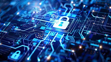 High-tech digital interface showing cybersecurity measures protecting sensitive information
