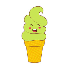 Cute ice cream. Ice cream smile face. Summer element foot snack colorful flat design