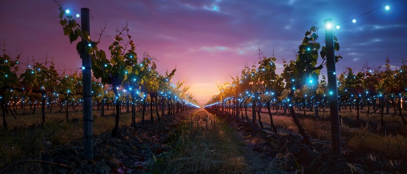 Advanced Smart Sensor Technology Monitoring Vineyard Growth in Summer