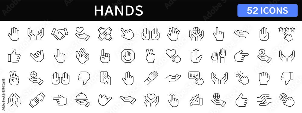 Aufkleber hand gesture thin line icons set. hands icons set. vector