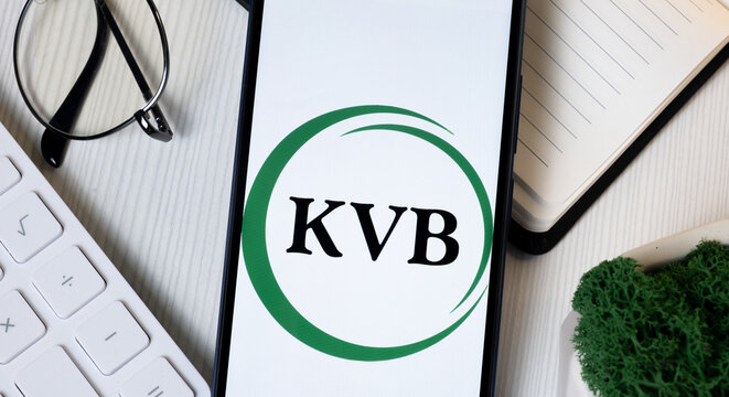 New York, USA - 1 June 2024: Karur Vysya Bank Logo on Phone Screen, KVB Company Icon