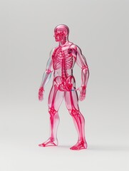 Obraz premium Transparent anatomical model of a human body with visible skeleton, muscles, and veins.