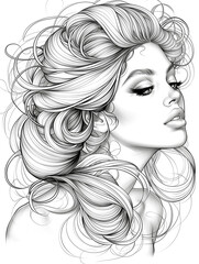 Fototapeta premium A woman with long hair and a nice smile. She is wearing a necklace and earrings. The hair is styled in a way that it looks like it is in a bun