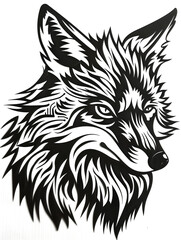 Naklejka premium A black and white drawing of a fox with a fierce expression
