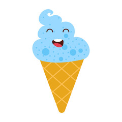Cute ice cream. Ice cream smile face. Summer element foot snack colorful flat design