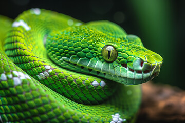 Obraz premium Green snake coiled on a branch