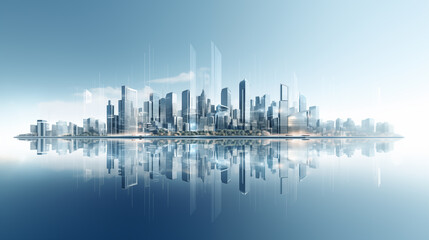 Naklejka premium Minimalist bright city symmetrical skyline background