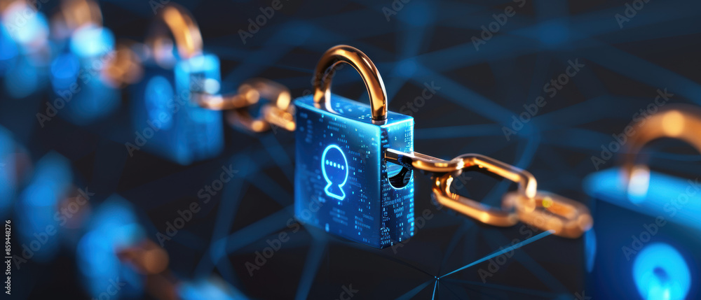 Poster a chain of locks with a golden key in the middle