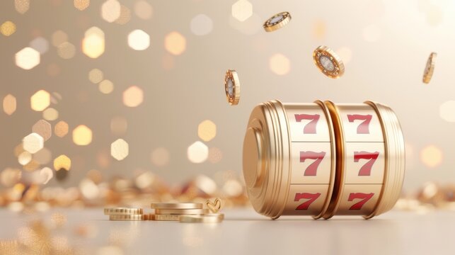 A modern and stylish casino slot machine in a shimmering gold finish, with a minimalist design that exudes luxury. The image offers plenty of copy space for customization.