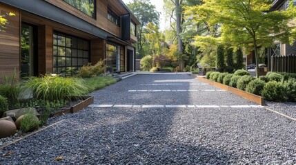 Obraz premium Discover gravel driveway designs that are both low-maintenance and visually appealing, offering practical and stylish solutions for outdoor spaces.
