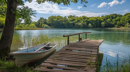 Obraz premium wooden boat on lake