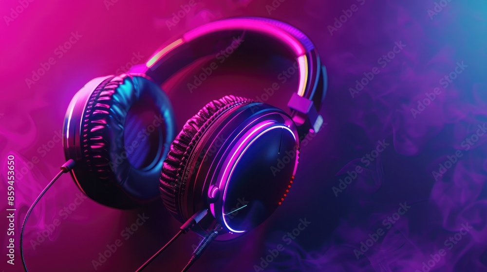 Poster A striking design showing headphones with color-changing LED lights, emphasizing their unique and customizable features for an immersive experience. 
