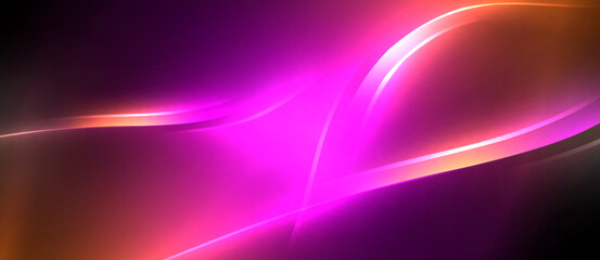 Neon glowing circle rays, light round lines in the dark, planet style neon wave lines. Energetic electric concept design for wallpaper, banner, background