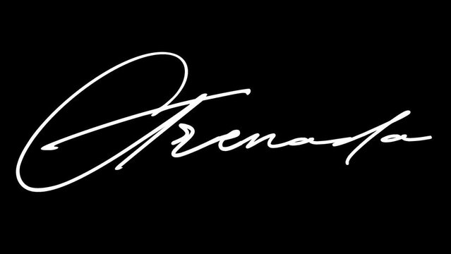 Grenada country name handwritten design. The video is animated frame by frame. Transparent background, alpha channel. Suitable for use as video material or motion graphics.