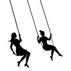 Women swinging on the swing silhouette vector illustration