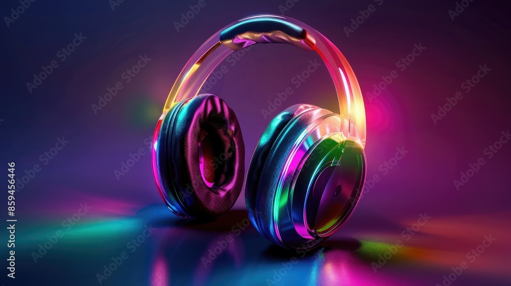 Poster an artistic rendering of headphones with vibrant, customizable led lights, emphasizing the variety o