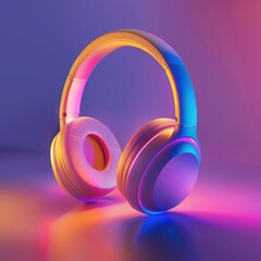 A colorful advertisement showcasing headphones with soft, ambient lighting around the ear cups, evoking a sense of comfort and style. 