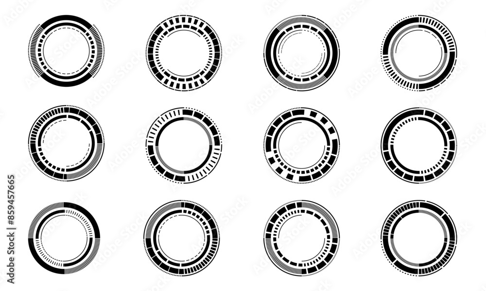 Aufkleber set of sci fi black circle user interface elements technology futuristic design modern creative on b
