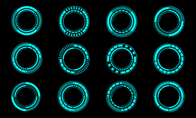 Set of sci fi blue circle user interface elements technology futuristic design modern creative on black background vector
