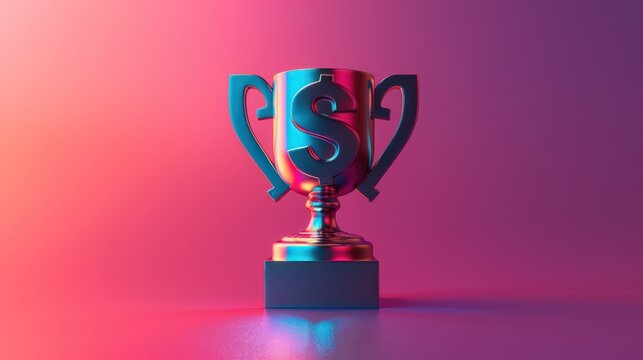 Illustration 3d minimalist design of a trophy with a dollar sign, representing investment achievement