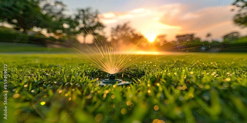 Poster effortlessly caring for your lawn with an automated sprinkler system. concept automatic watering sys