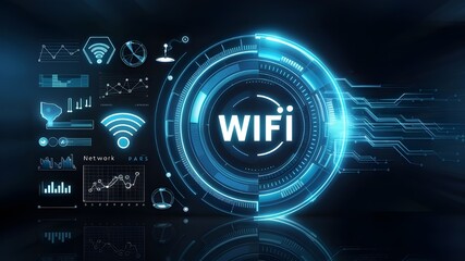 Obraz premium Wi-Fi wireless internet technology concept. Internet, business, Technology and network concept. Free WiFi network signal. 3d illustration