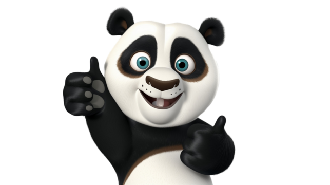 An isolated cute panda bear on a transparent background giving a thumbs-up, with a friendly and approving expression