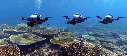 A Group of Divers (Researchers) Researching the Marine Life in the Bottom of Ocean