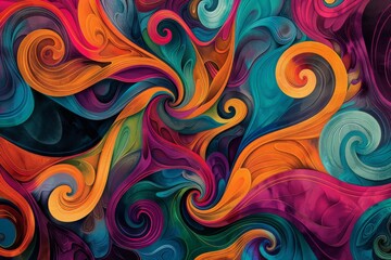 An abstract featuring vibrant swirls of color blending together in an intricate pattern, creating a mesmerizing and harmonious visual composition