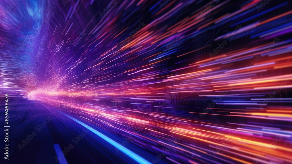 Poster vivid abstract particles traveling at high speed creating a sense of fast motion and color diversity