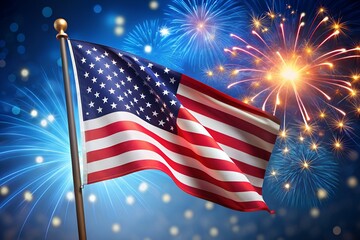 Happy Independence Day USA blue background with the United States flag