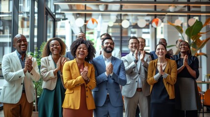 The group of happy colleagues.