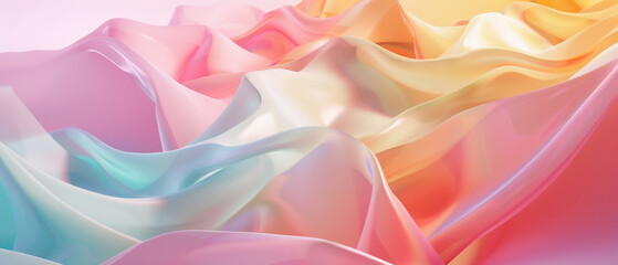 Fototapeta premium A serene landscape of pastel-colored, silky waves creating a soothing, fluid abstract pattern infused with delicacy and softness.