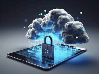 Cloud storage, cloud computing, data security concept.