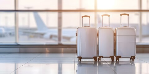 Suitcases at airport for baggage control security check and luggage delivery. Concept Airport Security, Baggage Inspection, Luggage Delivery, Air Travel, Suitcases